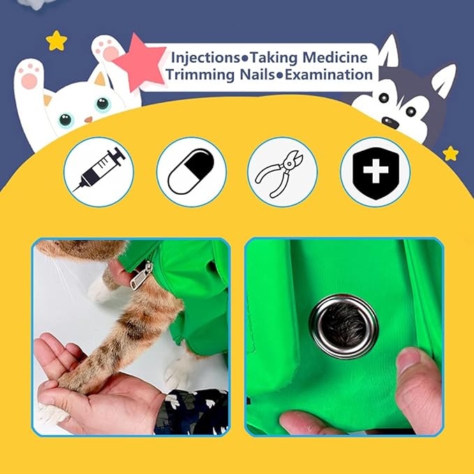 Kukaster Pet Cat’s Restraint Bag for Claw Care Nail Trimming Anti-Scratching Grooming Bag for Cats Medical Examination(Blue-l)