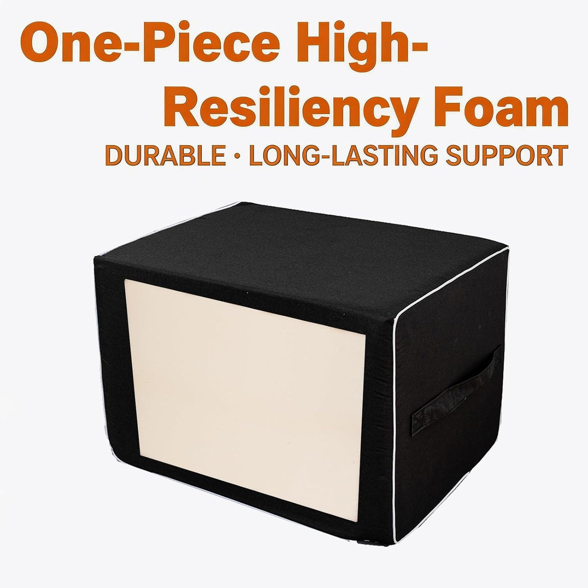 Patio Outdoor Ottoman & Footrest Pouf – All-in-One Foam-Filled Design, Weather-Resistant Zippered Removable Cover, Rectangular Shape (22" x 16" x 14") (Black)