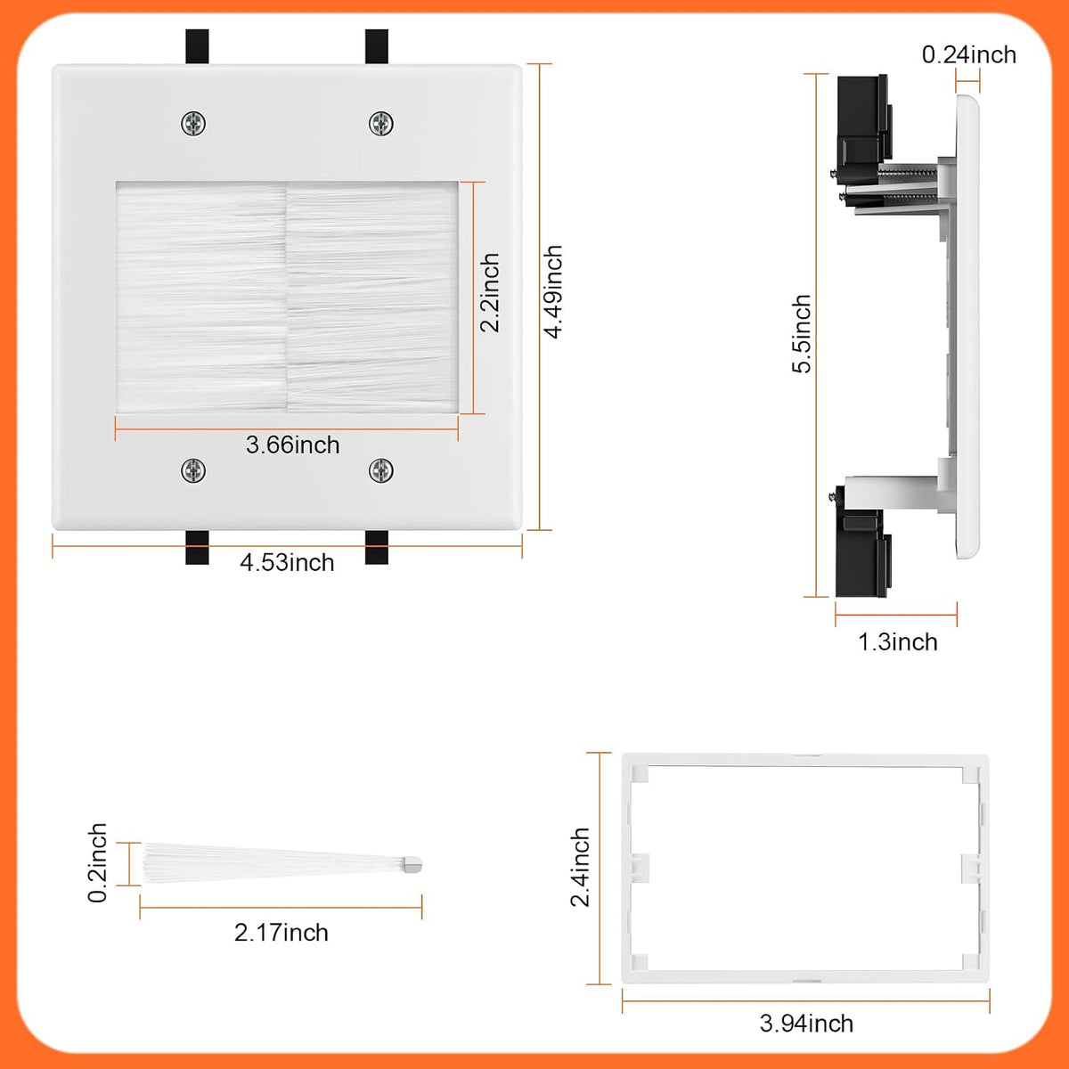 in Wall Cable Management Kit with Brush Wall Plate,AC Outlets & USB-A+USB-C Ports,9ft Cord,Hide Cords Recessed Wall Outlet for TV Cable Management,HDMI Cables and Home Theater Systems
