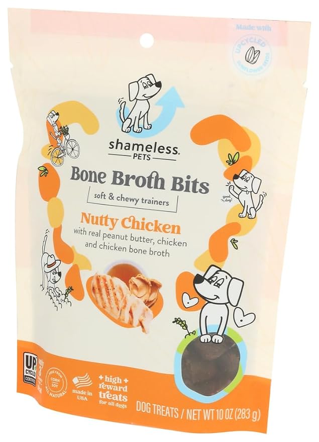 Shameless Pets, Dog Treats Bone Broth Bits Nutty Chicken, 10 Ounce