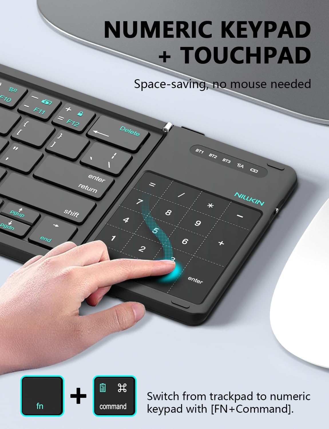 Nillkin Bluetooth 5.0 Foldable Keyboard with Trackpad & Numpad Black