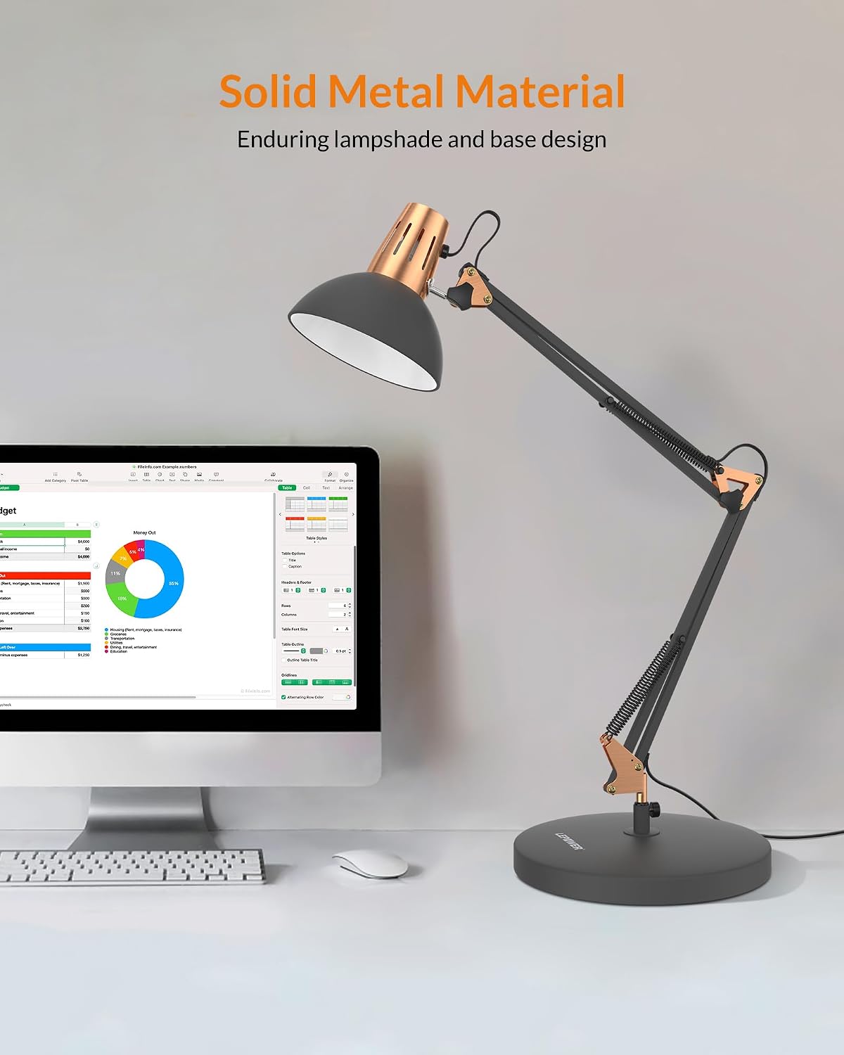 LEPOWER Metal Adjustable Desk Lamp with Clamp, Swing Arm for Home Office