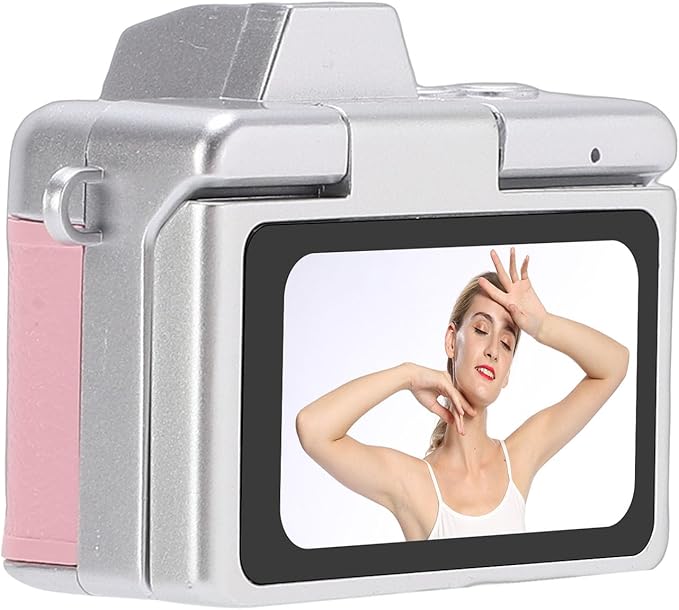 Palm Size Camera, 1080P Video 48MP Image Wide Angle Lens 1.47 Inch Flip Screen, with Fill Light and Type C Charging, for Campus Cycling Pets Selfie (Pink)