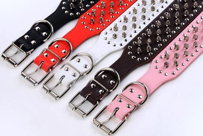 Serijoars Spiked Studded Dog Collar, PU Leather Dog Collar, Adjustable Pet Collars for Medium or Large Breed Pet (S, Pink)