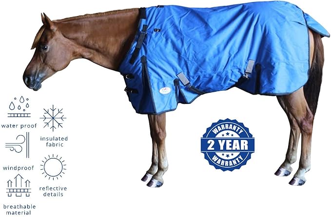 Derby Originals Nordic Tough 1200D Ripstop Waterproof Reflective Winter Horse Turnout Blanket 300g Heavy Weight, Royal Blue, 78"