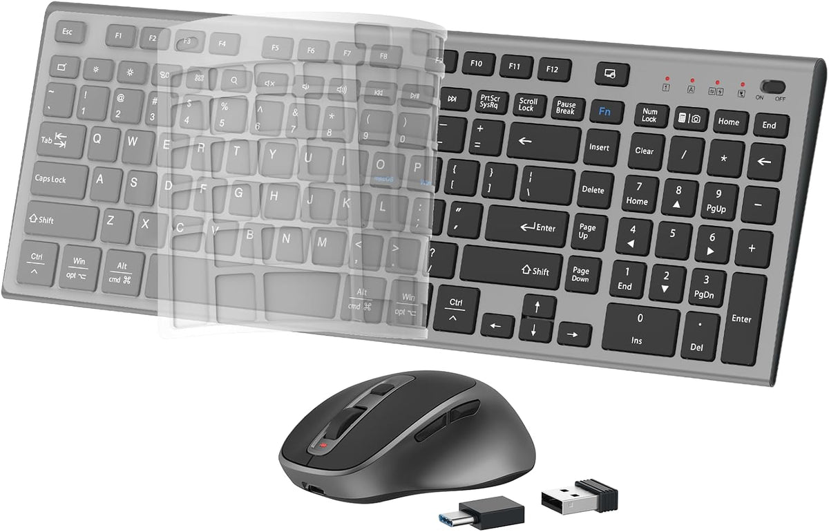 FENIFOX Rechargeable Wireless Keyboard and Mouse, with Number Pad Grey