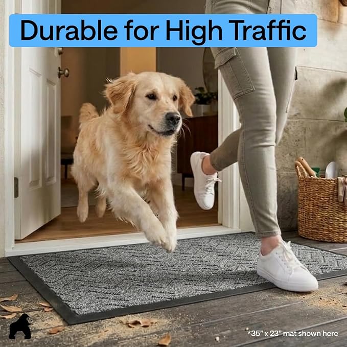 GORILLA GRIP 100% Waterproof All-Season WeatherMAX Doormat, Durable Natural