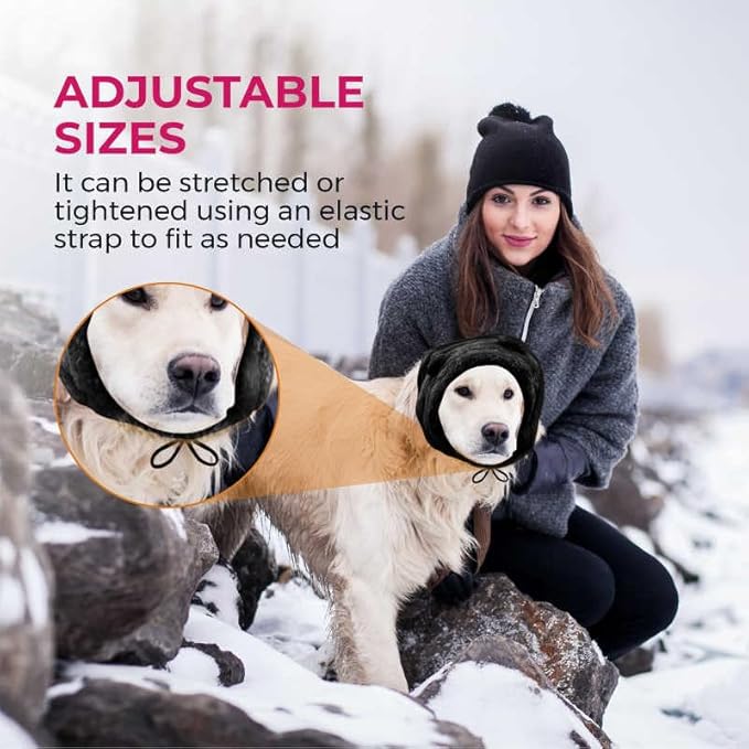 Dog Ear Muffs Noise Protection - Soft Calming Hood for Anxiety Relief, Fireworks, Thunder, Grooming & Vet Visits - Elastic Band & Comfortable Neck Warmer for Travel (Black, Medium)