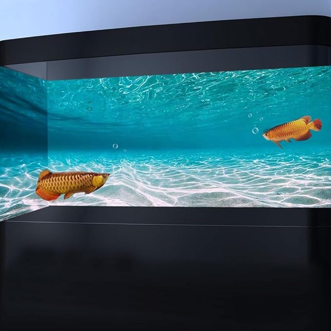 48X24IN Natural Undersea Aquarium Background, Undersea Beach Fish Tank Background, with 8 EVA Double-Sided Tape