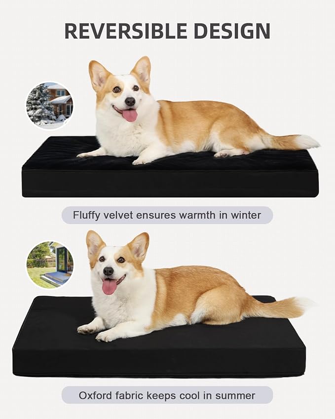 KSIIA Orthopedic Dog Bed Crate Waterproof Pet Mats for Large Dogs Deluxe Plush Washable Pet Bed with Egg Crate Foam & Removable Cover, 35 x 22 Inch, Black