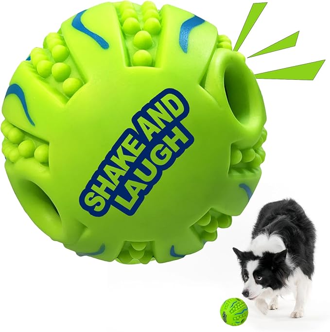 Spiky Interactive Dog Toys Ball, Shaking with Gibbering Sound, for Training, Teeth Cleaning & Herding, Wave, L, 3.94 in (10 cm)