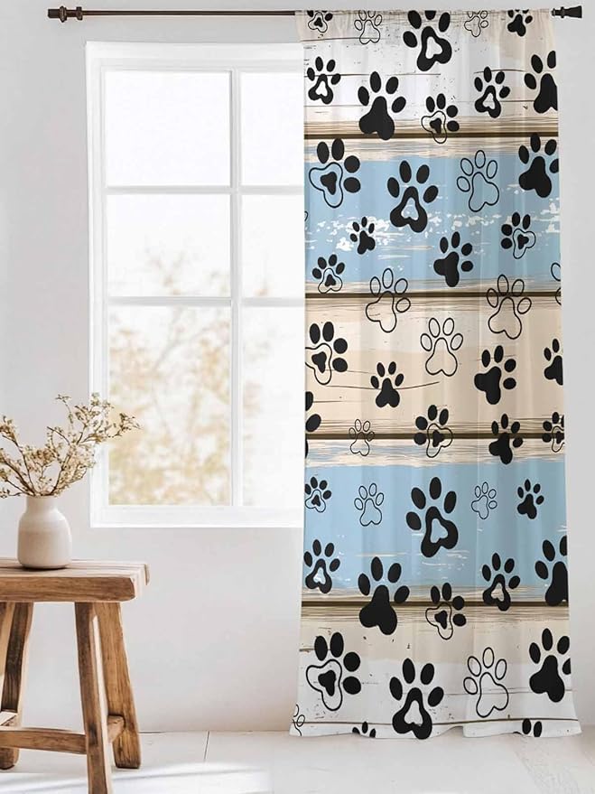 Sheer Curtains 96 Inches Long, Vintage Farmhouse Rustic Wooden Grain Privacy