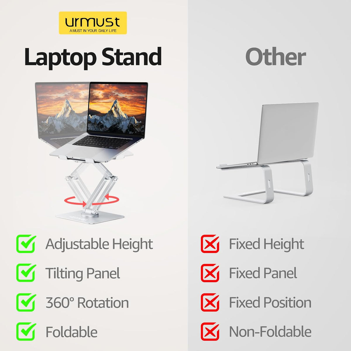 Urmust 360° Rotating Laptop Stand for Desk fit 10-17" Device