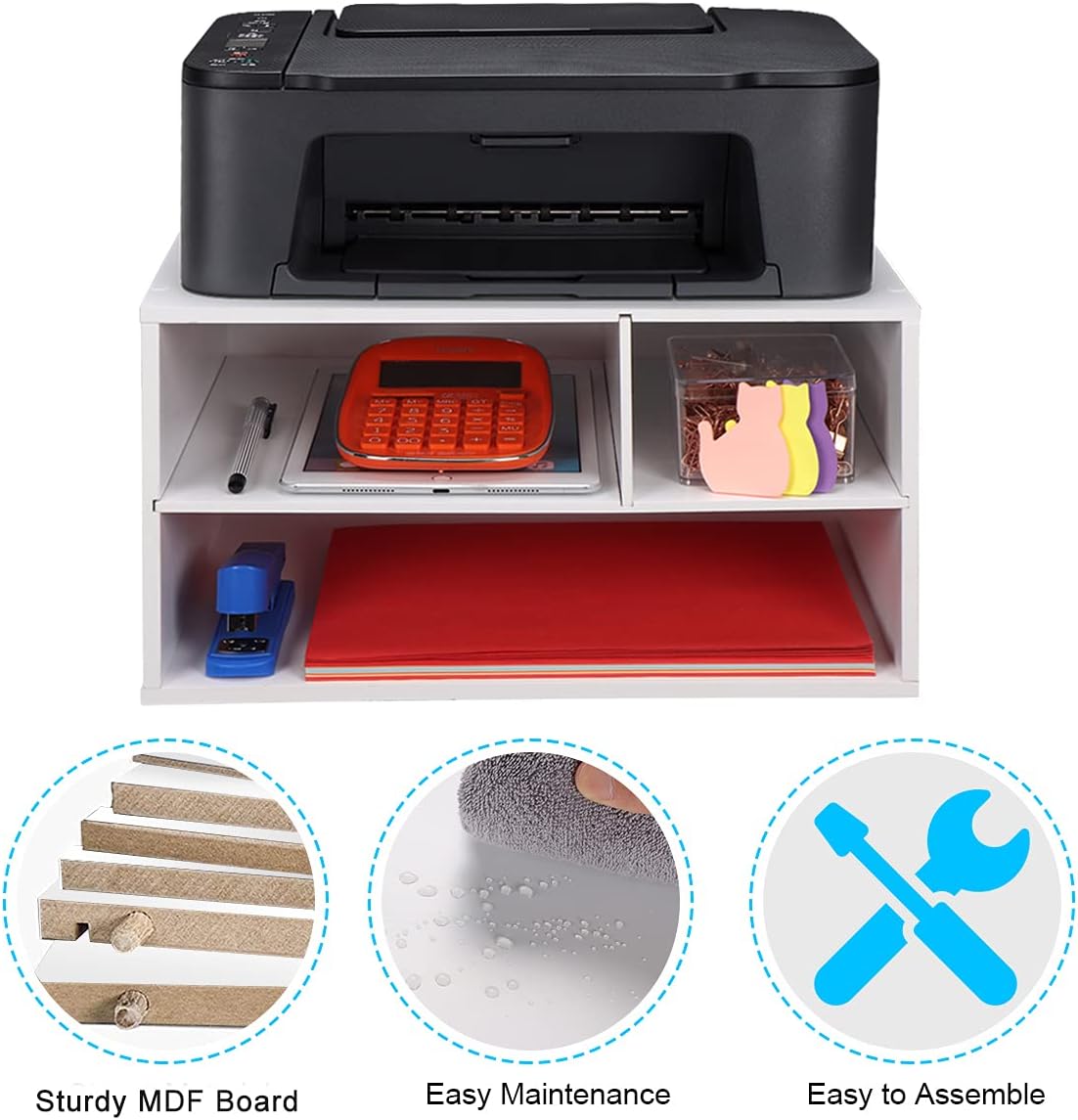 EMERIT Printer Stand Shelf with Storage Wood Desk Paper Organizer for Home/Office, Printer Riser, 2 Tier