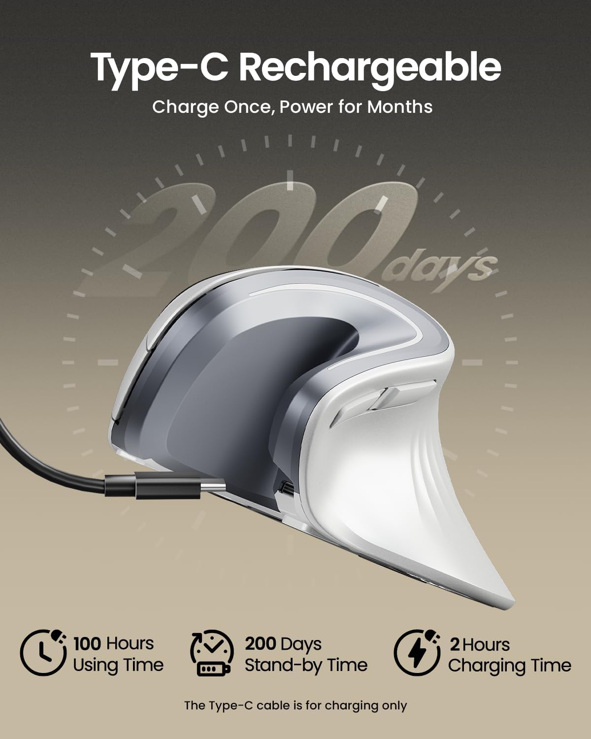 ProtoArc EM11 NL Wireless Ergonomic Vertical Mouse, White
