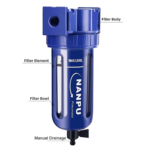 NANPU 1/4" NPT Compressed Air Filter, Zinc Alloy, 5 Micron Brass Element
