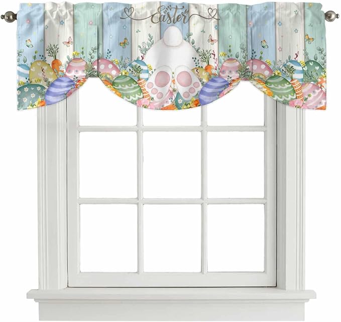 Easter Tie Up Valance Curtains for Windows, Kitchen Curtains Window Shades