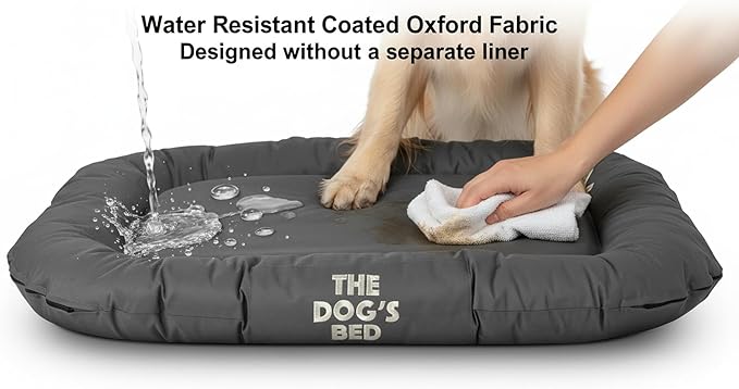The Dog’s Bed Waterproof Dog Bed for Medium Dogs, Grey – Durable Washable Dog Bed for Indoor & Outdoor Use, Tough Oxford Fabric, Removable Cover, Crate Kennel Car Travel Bed