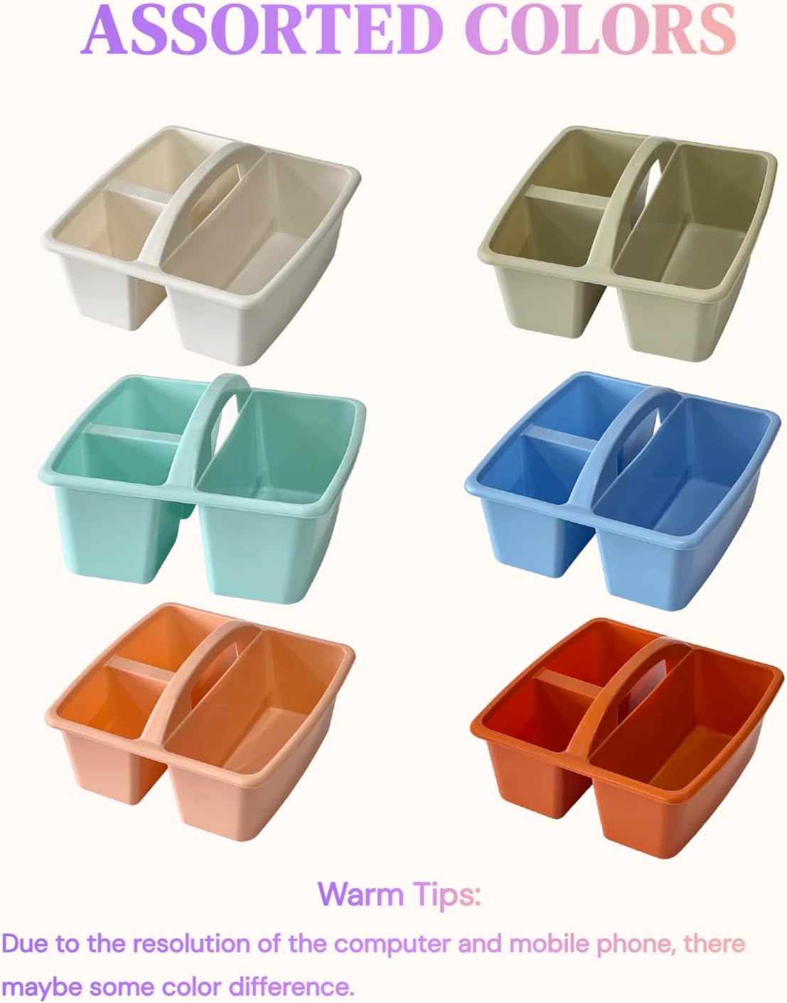 Set of 6 Classroom Caddy, Small Plastic Storage Caddy with Handle, Boho