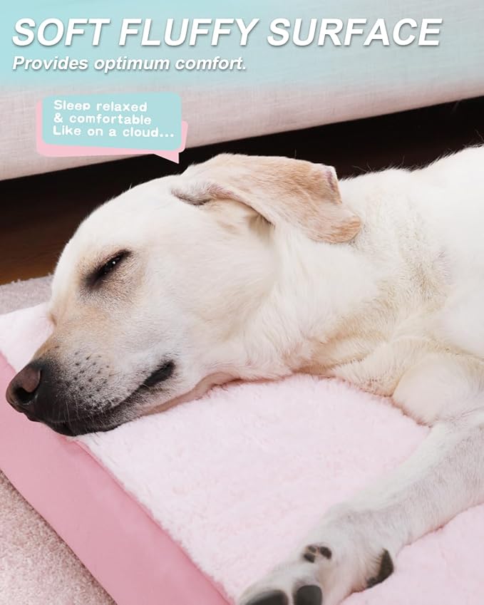 KSIIA Orthopedic Dog Bed - Waterproof & Washable with Removable Cover, Deluxe Plush Egg Crate Foam Design for Large Dogs, 47x29 Inch Pink Dog Crate Bed