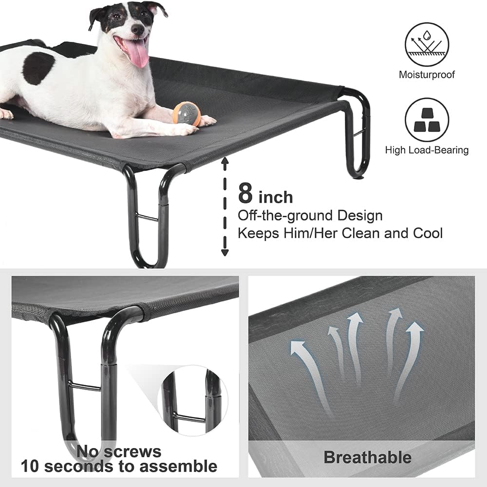 pettycare Outdoor Elevated Dog Bed Cot, Raised Dog Cots Beds, No Screws, Stable Frame & Durable Supportive Teslin Recyclable Mesh, Breathable, Indoor and Outside Pet Beds, Fits up to 40 lbs