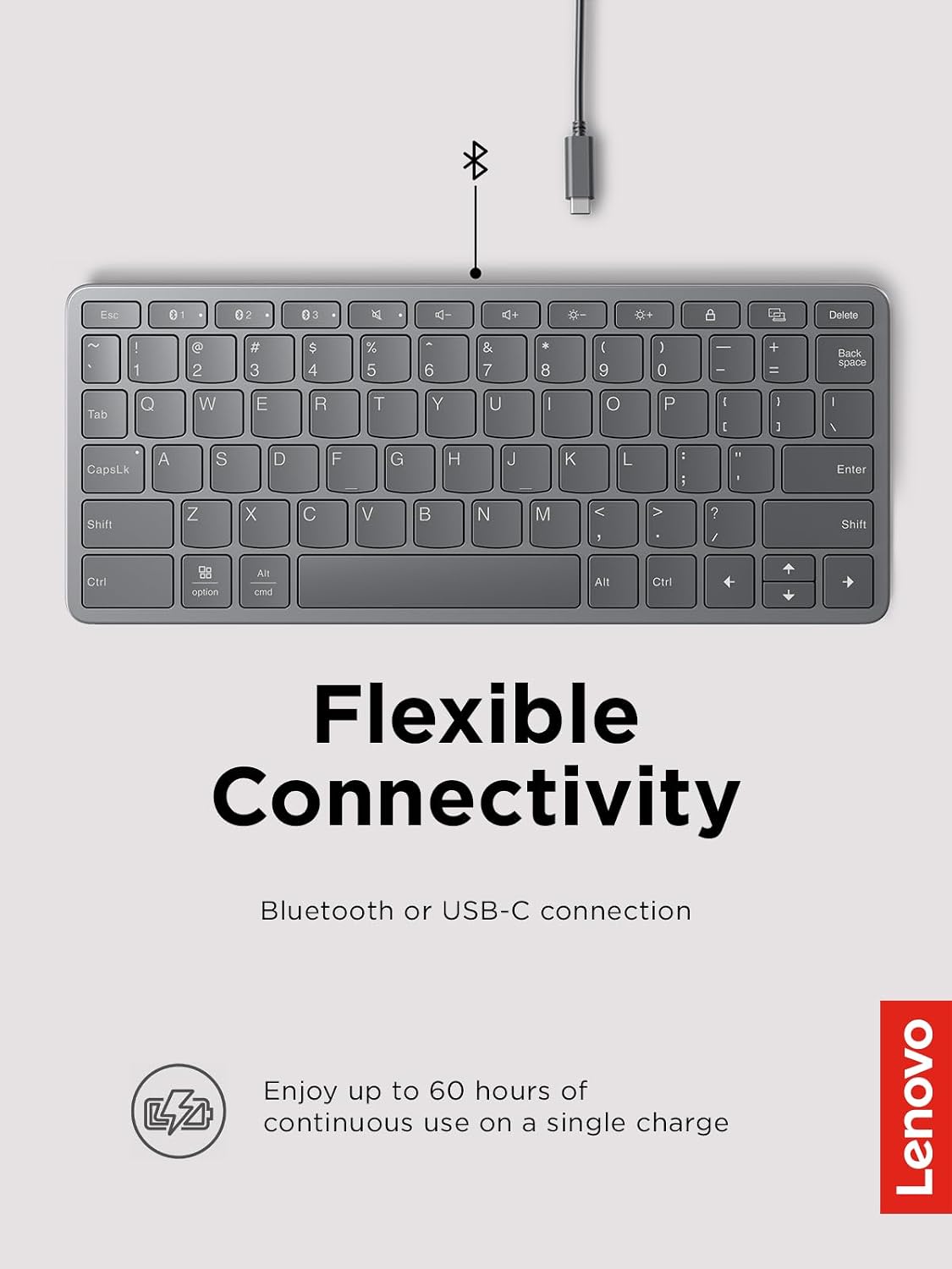 Lenovo Multi-Device Wireless Bluetooth Keyboard, Iron Grey