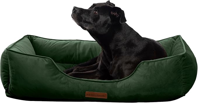 Modern Threads Luxury Dog Bed - Comfortable Tufted Velvet Cushion for Small to Large Dogs - Machine Washable - Durable & Cute Sleep Space for Pets - Pamper Your Pet with Cozy Beds - Forest Green