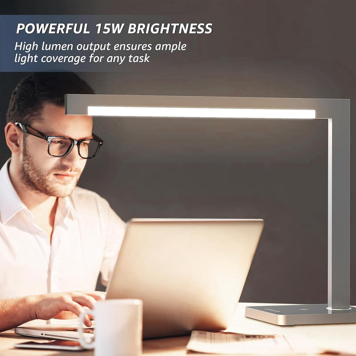 Aluminum LED Desk Lamp with Charging Station, 15W Table Lamp Work