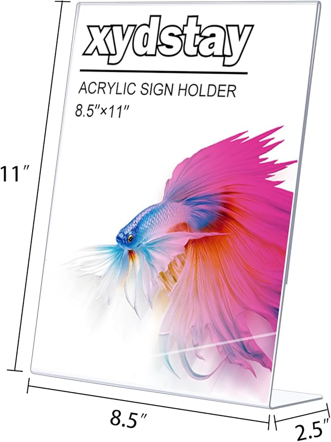 3 pack 8.5x11 Acrylic Sign Holder for Picture Frames, L Shape Clear Plastic, Plastic Sign Holder,Menu Holder, Unbreakable Table Sign Holder for Restaurant, Office, School, Store and Home Use
