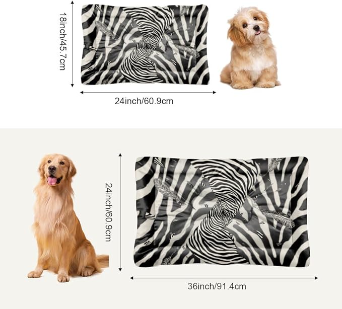 Zebra Print Feathers Dog Beds & Furniture Mattress for Dog Washable Kennel Pad Bed for Medium Crate Washable Non-Slip Crate Bedding Medium Bed Cute Mat Cushions Indoor Outdoor 36X24 Inch