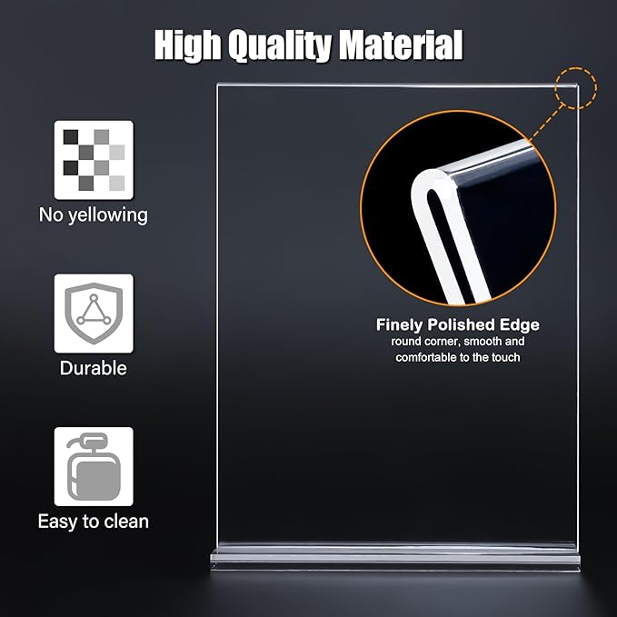 12pack Acrylic Sign Holder 8.5 X 11, Vertical T Shape Clear Plastic Paper Sign Holder, Menu Holder Display Stand, FLyer Table Sign Holder for Restaurant, Office, School, Store and Home Use