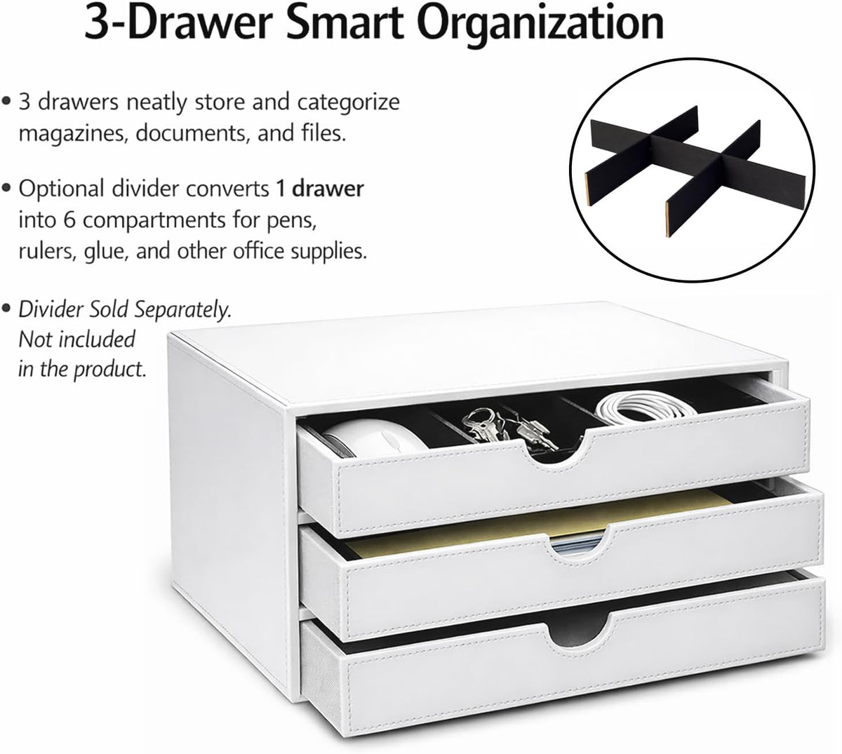 UnionBasic Document Organizer, 3-Drawer File Cabinet Document Storage Box, Office Desktop Filing Organizer, White