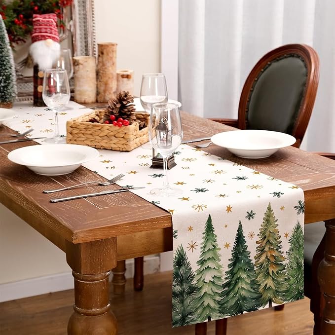 Christmas Table Runner 13x60 Inch, Xmas Tees Snowflakes Holiday Decorative