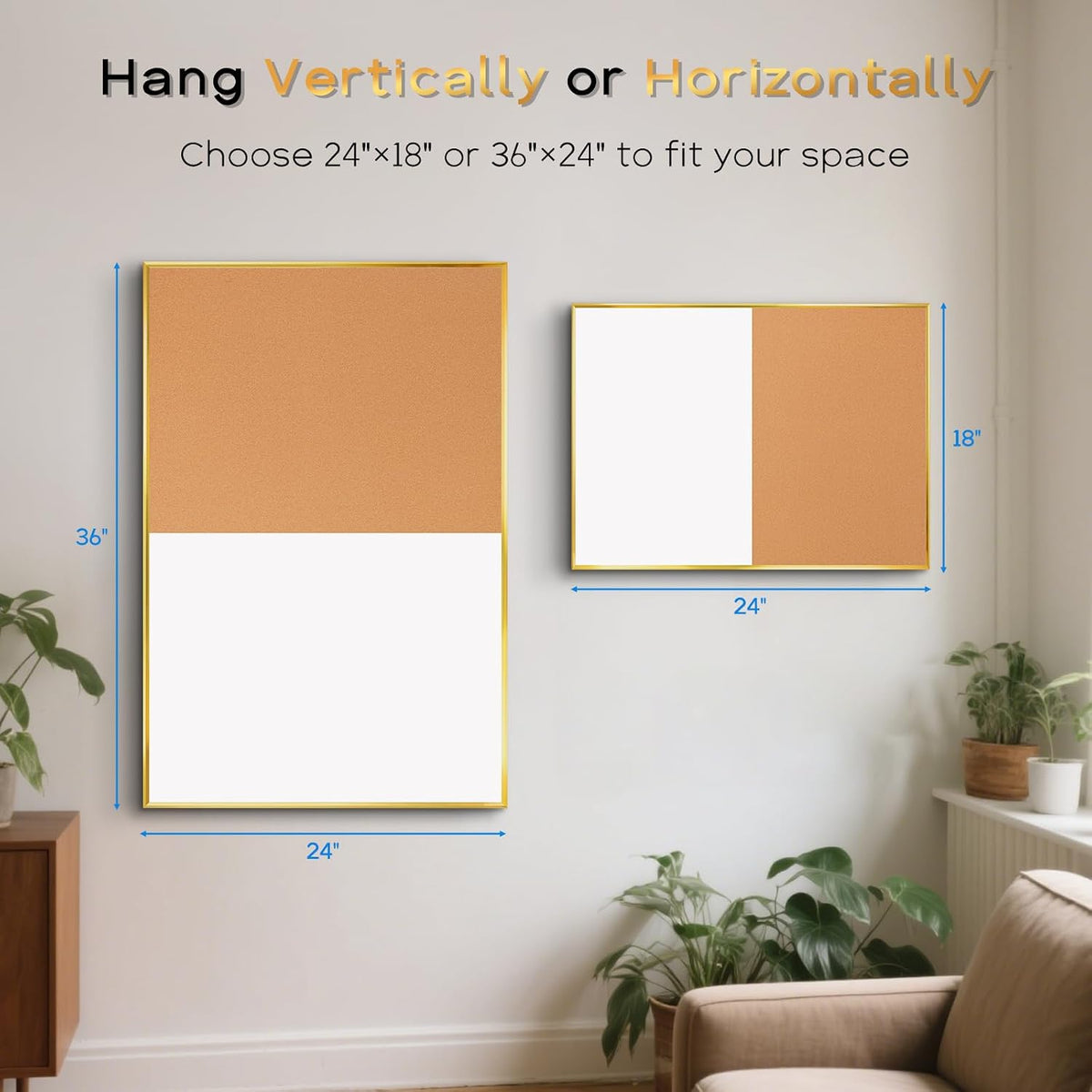 Magnetic Dry Erase White Board & Cork Board Combo, 24"x18", Wall Mounted