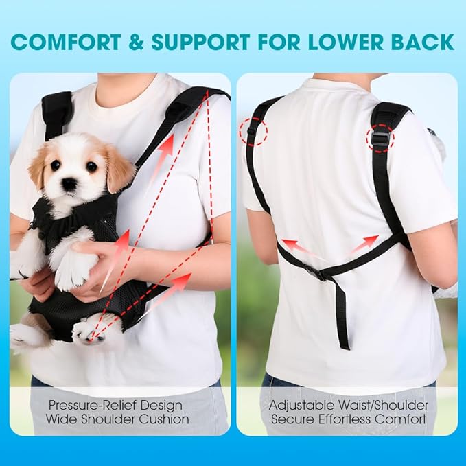 Dog Backpack Carrier Purse, Adjustable Pet Front Carriers, Legs Out Carrying Sling Travel Bag for Small Medium Dogs 7-11 Lbs, Soft Wearable Puppy Chest Carry Backpacks for Walking or Daily Outings