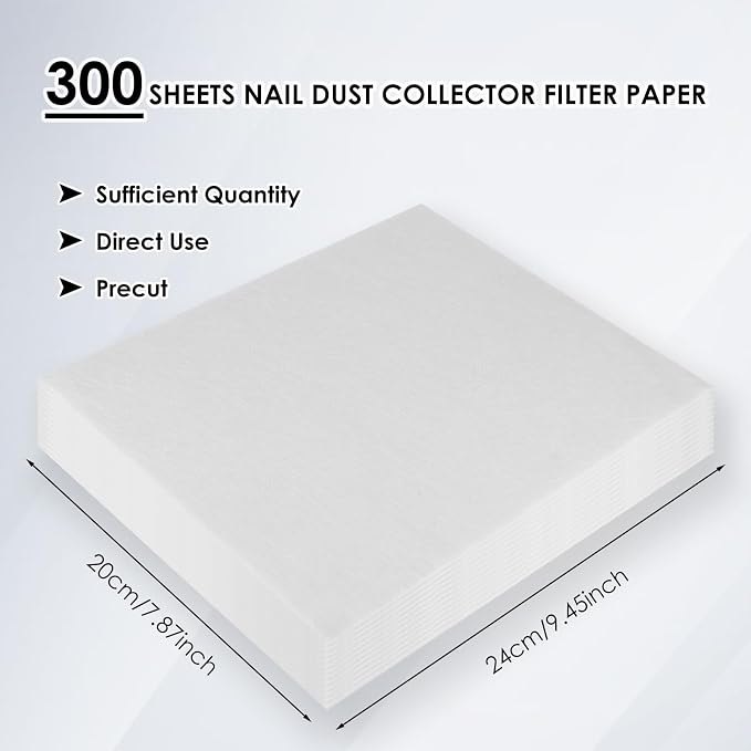 300 Sheets Nail Dust Collector Filter Paper: Disposable Dust Vacuum Filter