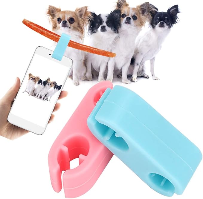 Pet Selfie Clip Silicone Non Toxic Durable Jaw Design Helps Record Beautiful Moments with Pets Universal for Cats Dogs Blue Pink 2pcs 5cm