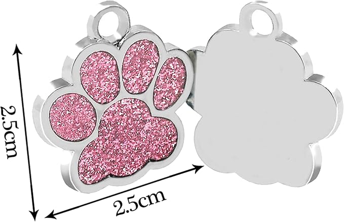 EDSG Cat Dog Tags Personalized for Pets, Dog Name Tags Cat Name ID Tag, Engraved Dog Tags Dog ID Tags Small Glitter Bling ID Tag Paw Print for Cat Pet Dog Puppy(Pink,Design 3)