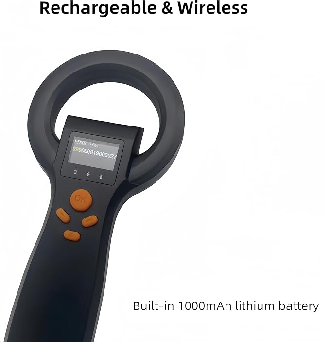 Universal Pet Microchip Scanner, Wireless Rechargeable Digital Pet Dog Cat Microchip Reader, Fast Reading FDX-A/FDX-B/HDX, Up to 16000 Data Records Bluetooth/USB