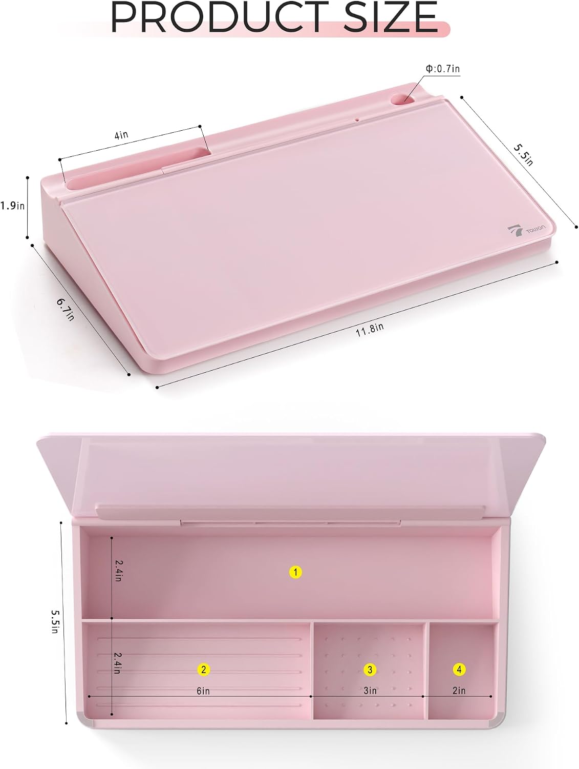 TOWON Compact Glass Desktop Whiteboard with Storage 12x7 in, Pink