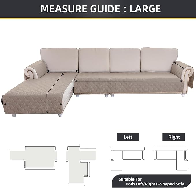 ele ELEOPTION 100% Waterproof 2 Piece Couch Cover Pet Blanket Sectional L Shape Sofa Cushion Cat Dog Bed Cover (Chaise Lounge + 3 Seat Covers) Khaki