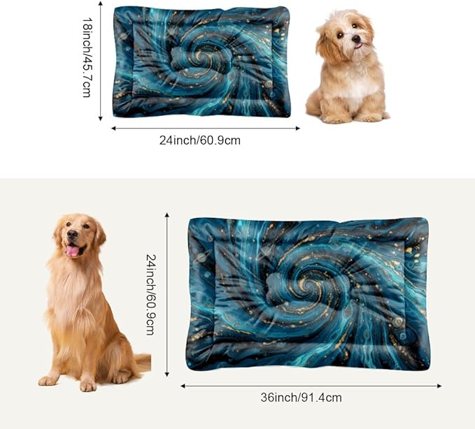 Blue Gold Fluid Swirl Marble Art Small Pet Bed Crate Mat Large Crate Pad Beds for Medium Dogs Washable Non-Slip Bed for Dog Washable Dog Pet Mat Beds Medium Indoor Outdoor 24X18 Inch