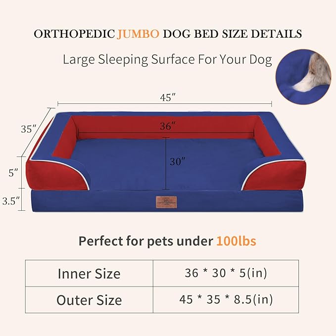Comfort Expression Orthopedic Dog Bed for Extra Large Dogs 45x35 Inch, Waterproof Egg Crate Foam XL Pet Bed with Removable Bolsters, Dog Couch with Washable Cover & Non-Slip Bottom, American Flag 4