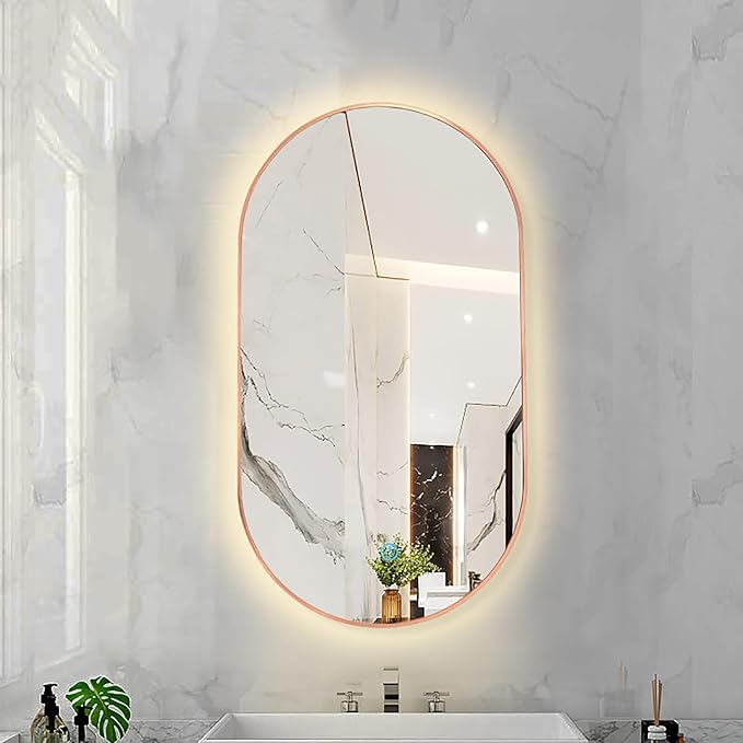 Oval LED Illuminated Bathroom Mirror, Wall-mounted Vanity Makeup Mirror