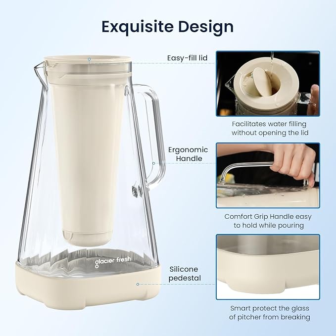 GLACIER FRESH 10 Cup Purela Glass Water Pitcher