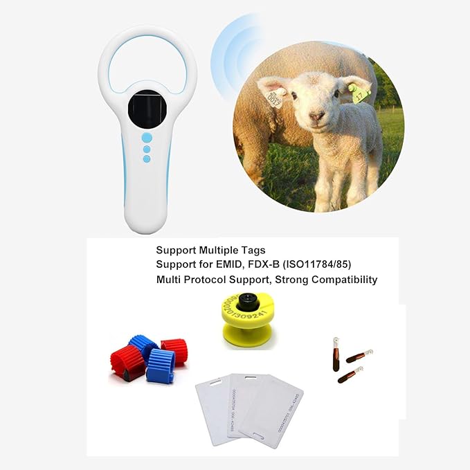 Pet Microchip Reader with Dual Frequency 134.2KHZ / 125KHZ, 100ms Recognition, 500 Record Storage, Handheld Pet ID Scanner for Animal Management