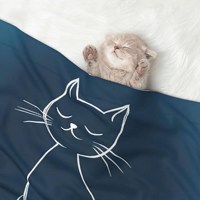 Cat Sketch Print Soft Plush Pet Blanket, Washable Dog Blanket, Cat Fleece Throw, Puppy Bed Crate Mat & Sofa Couch Protector - Large