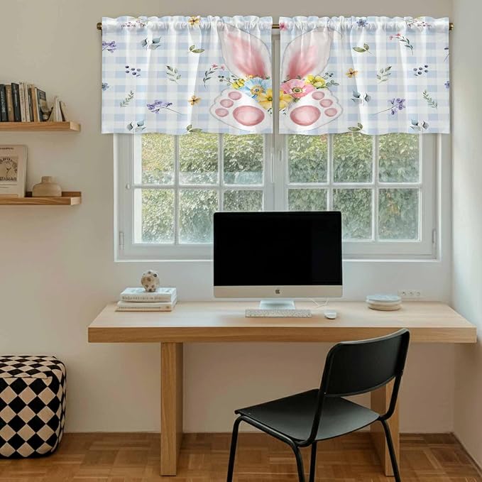 Easter Kitchen Tier Curtains 24 Inch Long 2 Panel Set, Rod Pocket Cafe Small