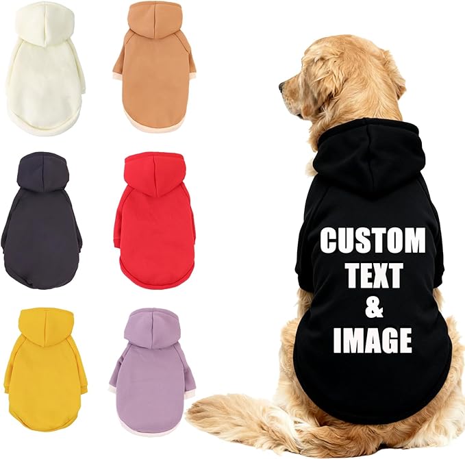 Custom Dog Hoodie, Personalized Sweatshirt with Photo Text Name Logo, Customized Hooded Sweater for Small Medium Large Dogs & Cats (Black, XX-Large)