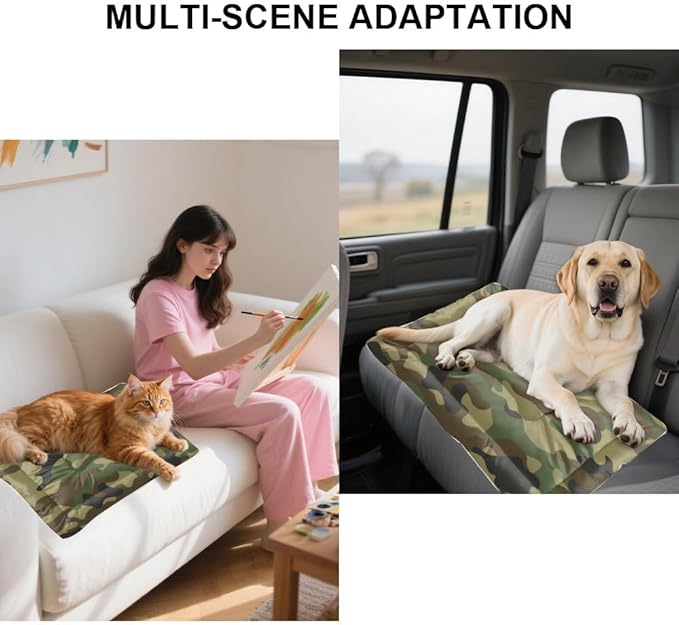Classic Green Camo Washable Puppy Bed for Crate Dog Mats for Crates Puppy Playpen Pad Dog Crate Beds Washable Non-Slip Beds Bed Rectangle Mattress Pillow Indoor Outdoor 36X24 Inch